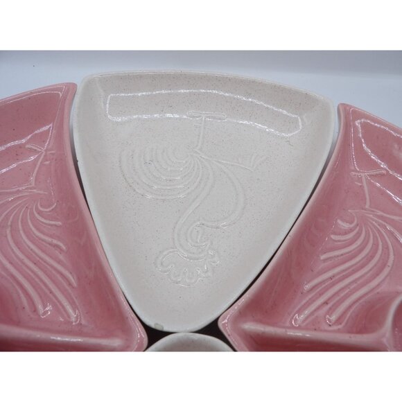 Vintage Rooster Divided Serving Platter Set - Pink & White Ceramic - 4 Sections - Picture 7 of 13